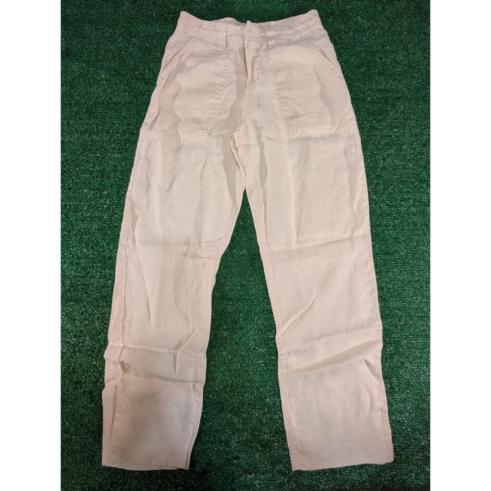Claudio Milano Linen‎ Pants High Waist Straight Leg Casual Beige Size S (Read)